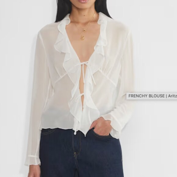 Aritzia Wilfred Frenchy Blouse V-neck chiffon ruffle blouse Size XL - Picture 1 of 10